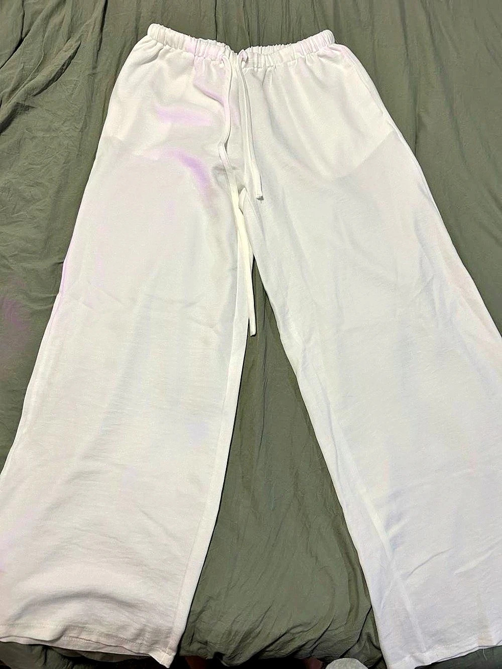 White Wide-Leg Track Pants